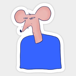 Funny and suspicious skinny rat in blue sweater Sticker